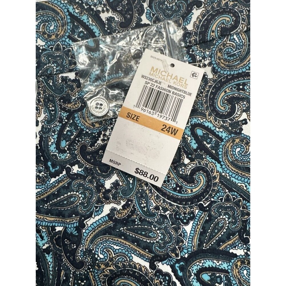Michael Kors Plus Size Paisley Capri Pants 24W Midnight Blue Stretch - Picture 9 of 9